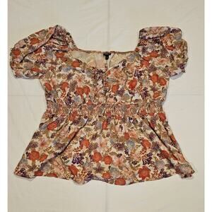 Torrid Georgette Eyelet Smocked Waist Puff Sleeve Floral Top Womens Size 3X